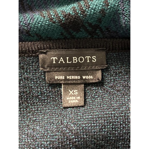 Talbots Black Watch Plaid Merino Cardigan Sweater Long Women XS Blue Green Black - Picture 5 of 6